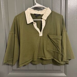 Forever 21 Olive Button Down Cropped Shirt with Collar